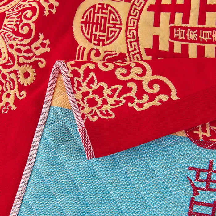 91家纺网 家纺一手货源 找家纺 悦然毛巾被 2025新款全棉三层纱大红枕巾 福慧1