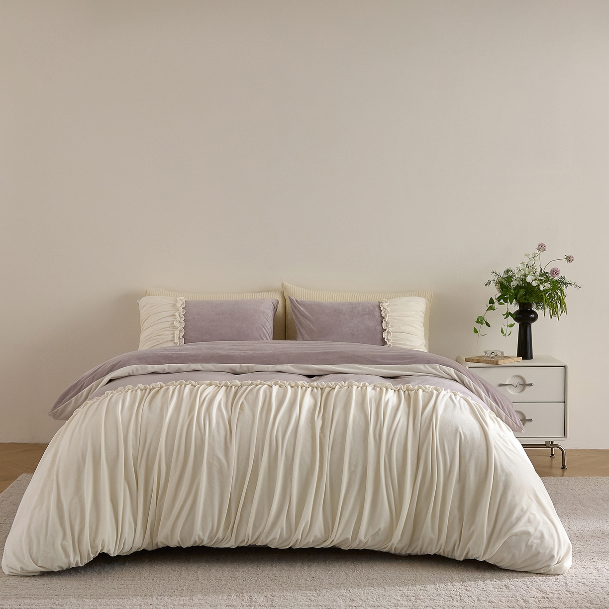 91家纺网 家纺一手货源 找家纺 （总）ONE TWO ONE 121 【德芙绒】  2025秋冬新款牛奶绒 德芙绒宝宝绒 婴儿绒短毛绒四件套床单被套-安妮