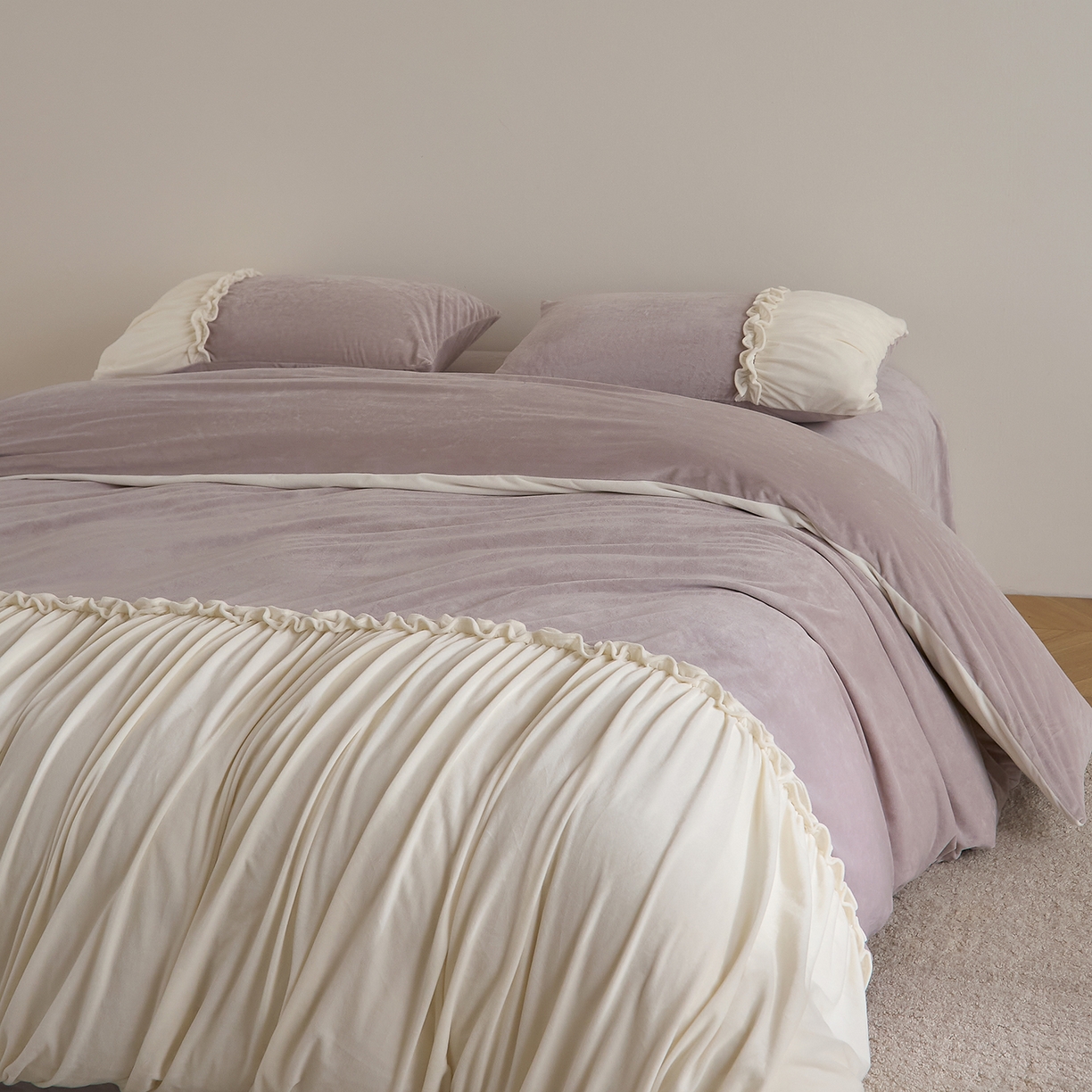 ONE TWO ONE 121 【德芙绒】  2025秋冬新款牛奶绒 德芙绒宝宝绒 婴儿绒短毛绒四件套床单被套-安妮 安妮-紫