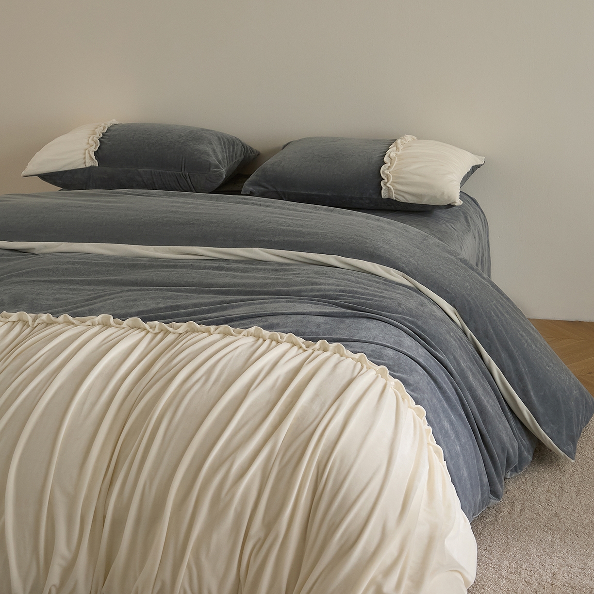 ONE TWO ONE 121 【德芙绒】  2025秋冬新款牛奶绒 德芙绒宝宝绒 婴儿绒短毛绒四件套床单被套-安妮 安妮-灰