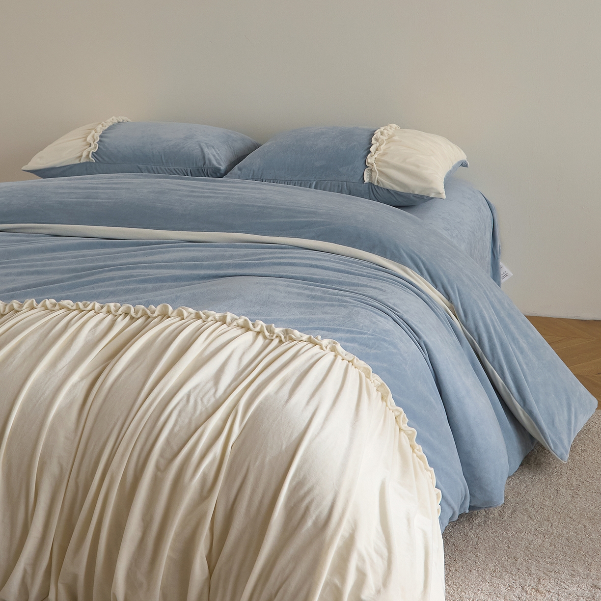 ONE TWO ONE 121 【德芙绒】  2025秋冬新款牛奶绒 德芙绒宝宝绒 婴儿绒短毛绒四件套床单被套-安妮 安妮-蓝