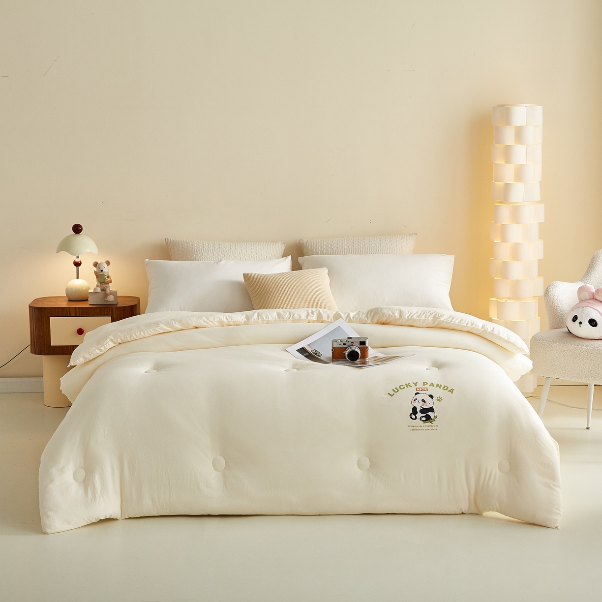 91家纺网 家纺一手货源 找家纺 帕芬鸟家纺 2025新款熊猫糯糯被子被芯 熊猫-米白