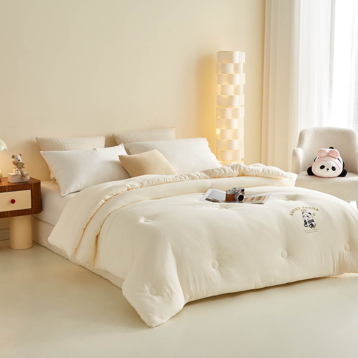 91家纺网 家纺一手货源 找家纺 帕芬鸟家纺 2025新款熊猫糯糯被子被芯 熊猫-米白