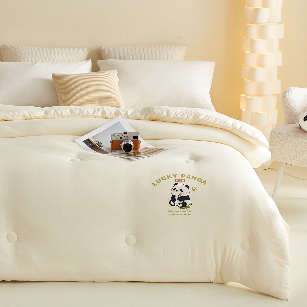 91家纺网 家纺一手货源 找家纺 帕芬鸟家纺 2025新款熊猫糯糯被子被芯 熊猫-米白