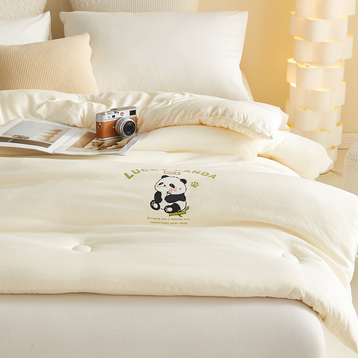 91家纺网 家纺一手货源 找家纺 帕芬鸟家纺 2025新款熊猫糯糯被子被芯 熊猫-米白