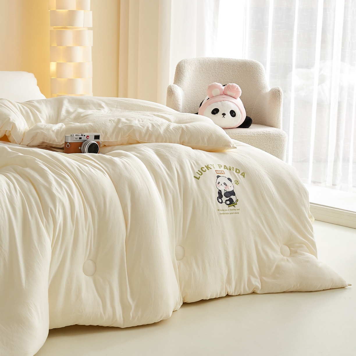 91家纺网 家纺一手货源 找家纺 帕芬鸟家纺 2025新款熊猫糯糯被子被芯 熊猫-米白
