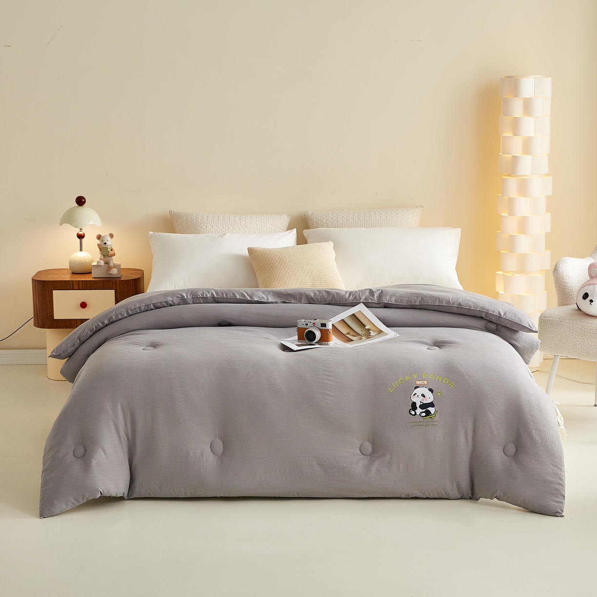 91家纺网 家纺一手货源 找家纺 帕芬鸟家纺 2025新款熊猫糯糯被子被芯 熊猫-灰色