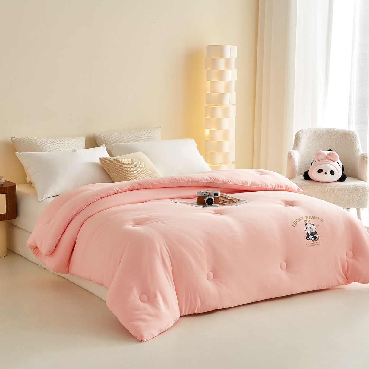91家纺网 家纺一手货源 找家纺 帕芬鸟家纺 2025新款熊猫糯糯被子被芯 熊猫-粉色