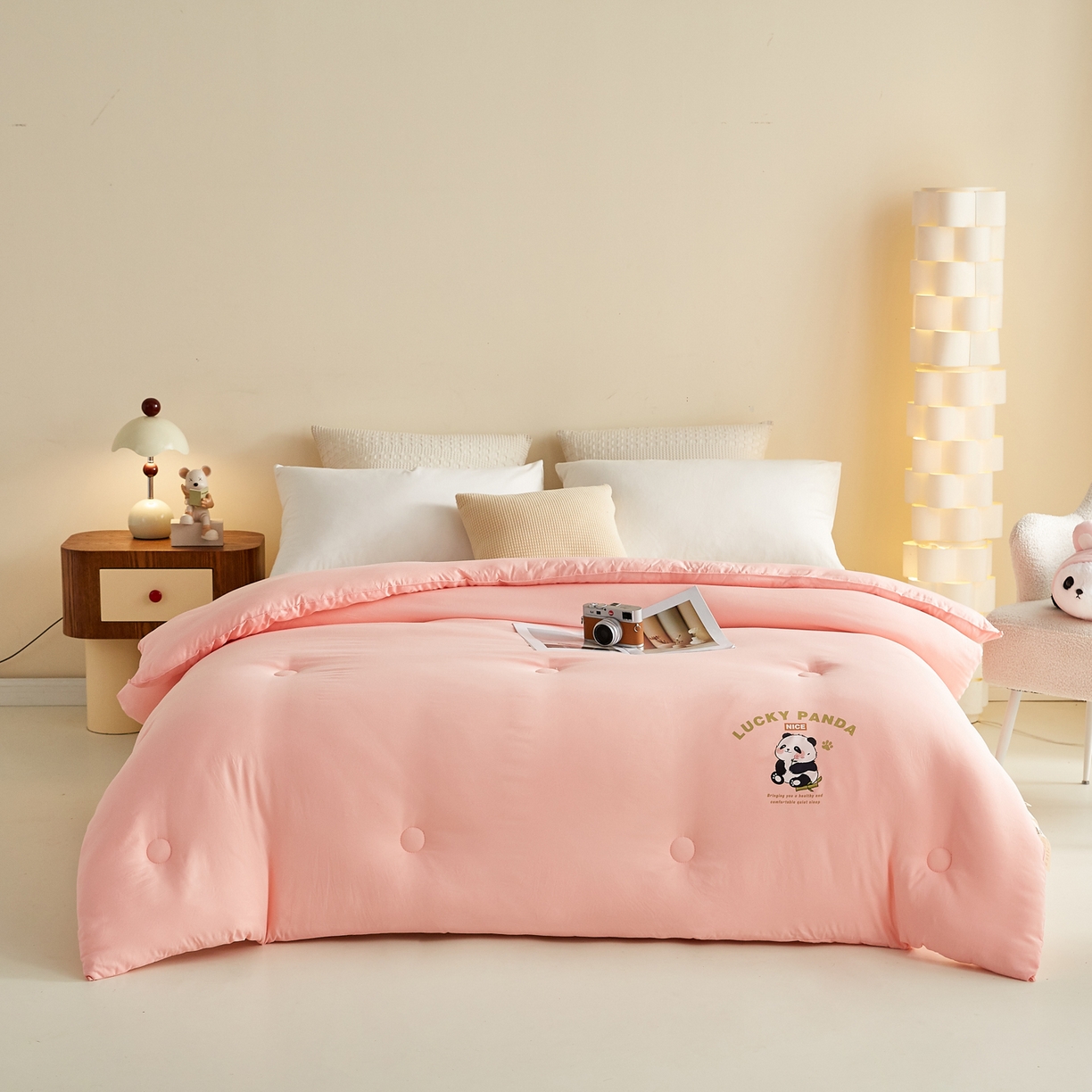 91家纺网 家纺一手货源 找家纺 帕芬鸟家纺 2025新款熊猫糯糯被子被芯 熊猫-粉色