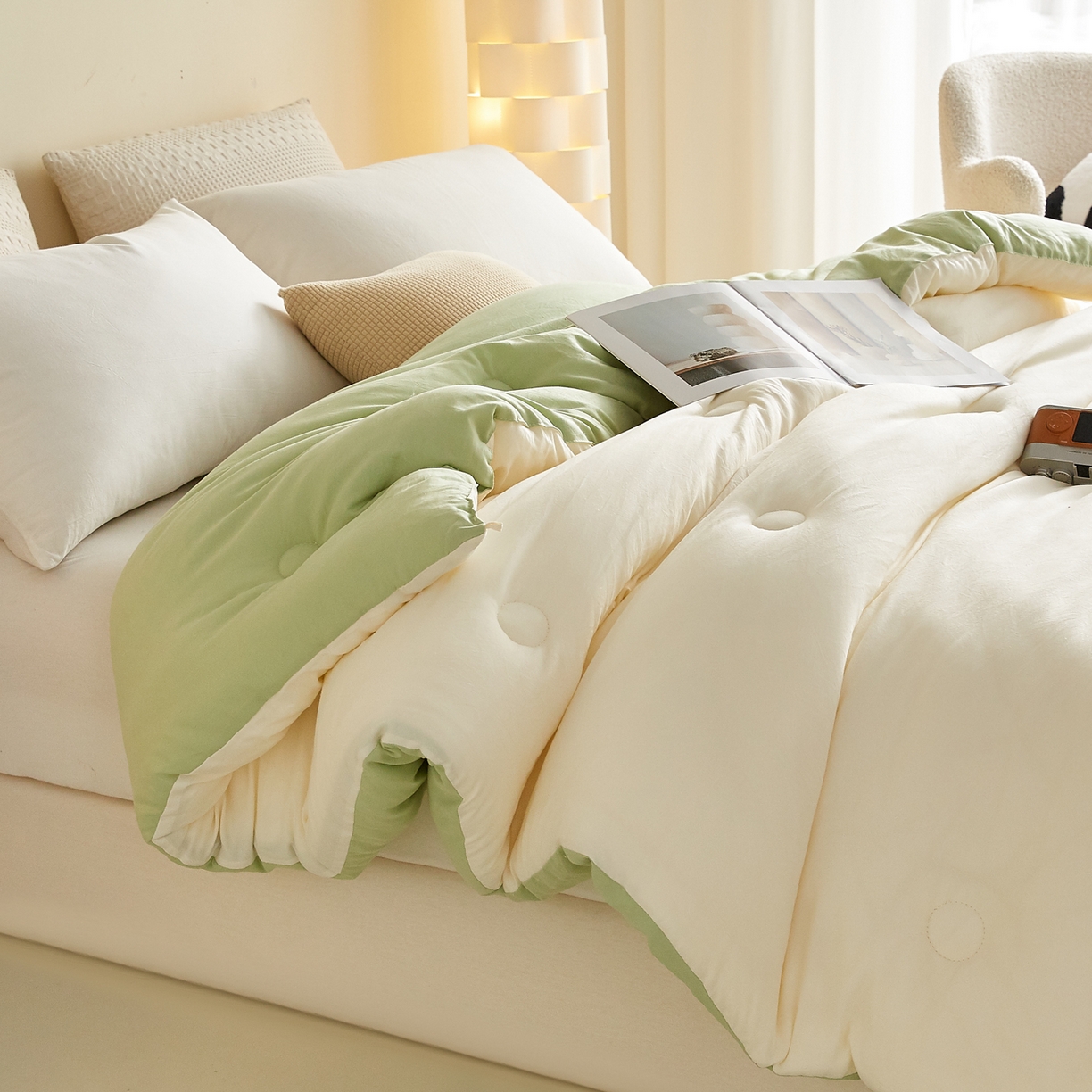 91家纺网 家纺一手货源 找家纺 帕芬鸟家纺 2025新款熊猫糯糯被子被芯 熊猫-米拼绿