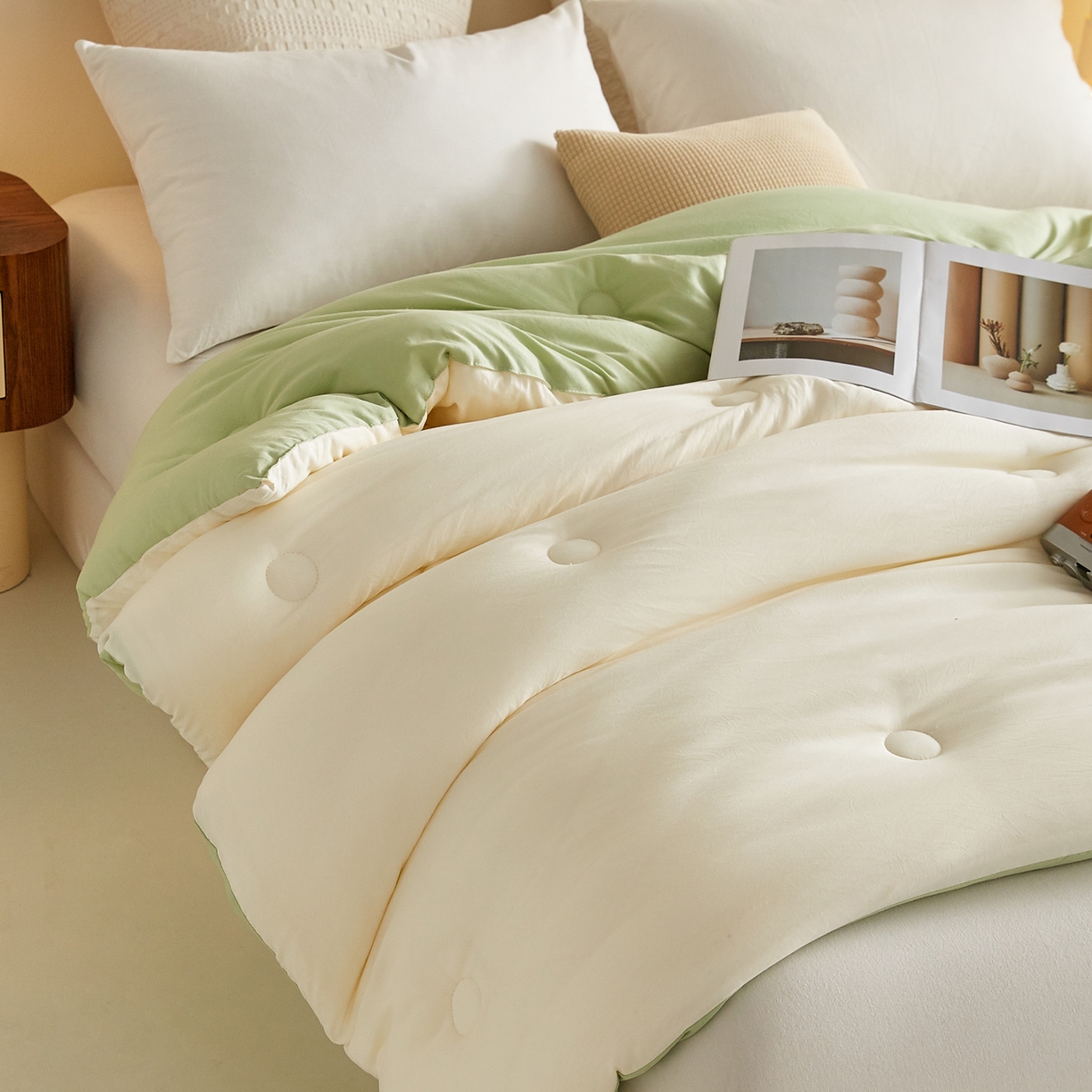 91家纺网 家纺一手货源 找家纺 帕芬鸟家纺 2025新款熊猫糯糯被子被芯 熊猫-米拼绿