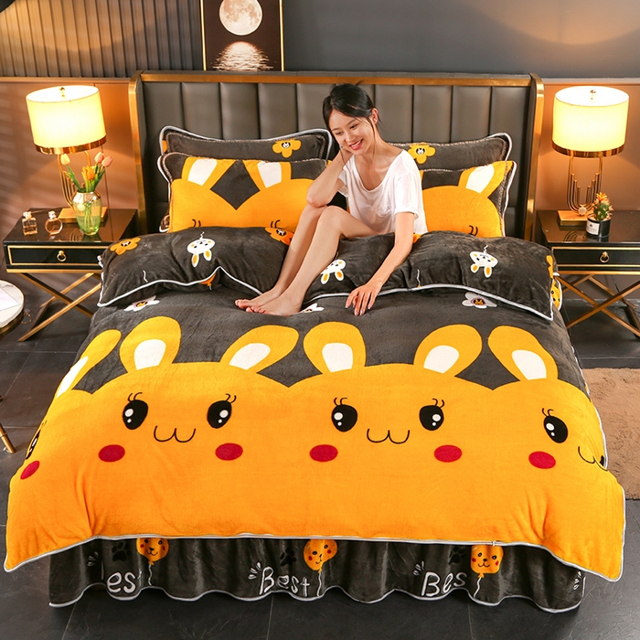 无瑕家居 2025新款牛奶绒印花四件套 欢乐兔