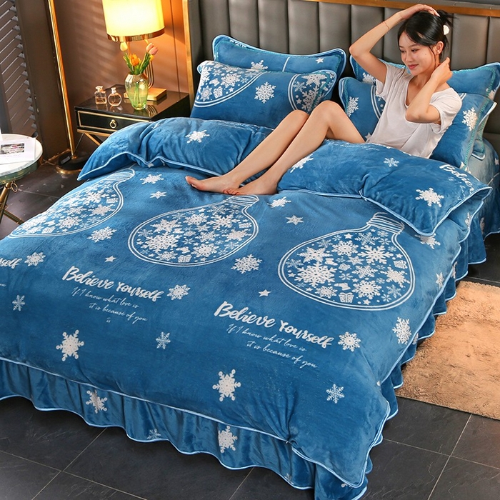 91家纺网 家纺一手货源 找家纺 无瑕家居 2025新款牛奶绒印花四件套 冰雪情缘