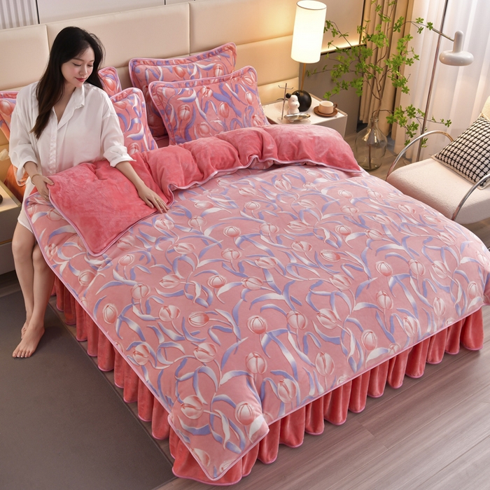 91家纺网 家纺一手货源 找家纺 无瑕家居 2025新款牛奶绒印花四件套 郁金香