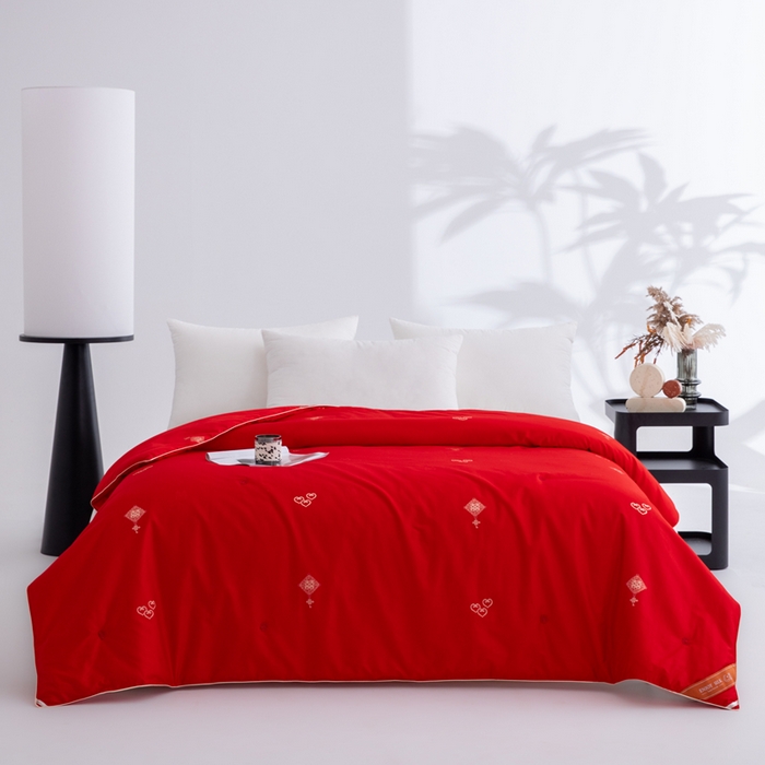 91家纺网 家纺一手货源 找家纺 茧月家纺 新款亲肤舒适蚕丝被子被芯-喜结连理 红色,红色