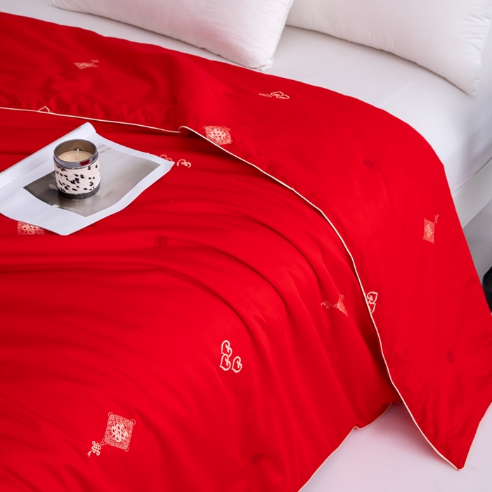 91家纺网 家纺一手货源 找家纺 茧月家纺 新款亲肤舒适蚕丝被子被芯-喜结连理 红色