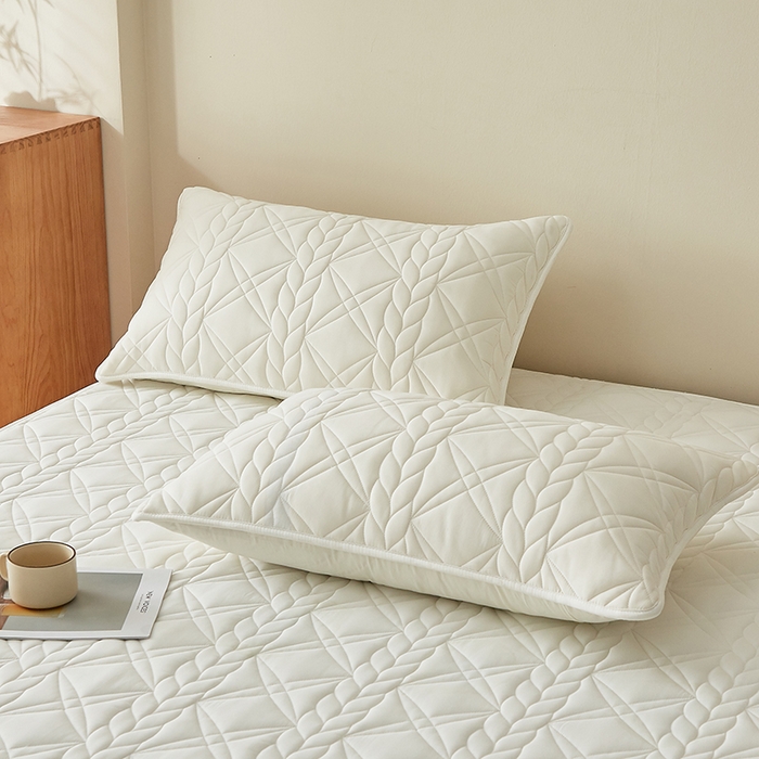 91家纺网 家纺一手货源 找家纺 （总）盛眠家纺 2025新款桑蚕丝蛋白夹棉床笠-叶韵