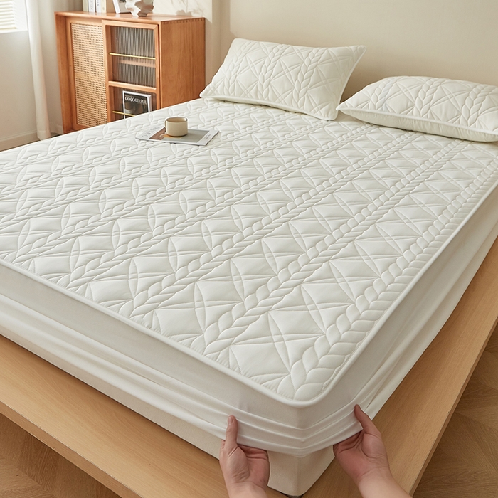 91家纺网 家纺一手货源 找家纺 （总）盛眠家纺 2025新款桑蚕丝蛋白夹棉床笠-叶韵