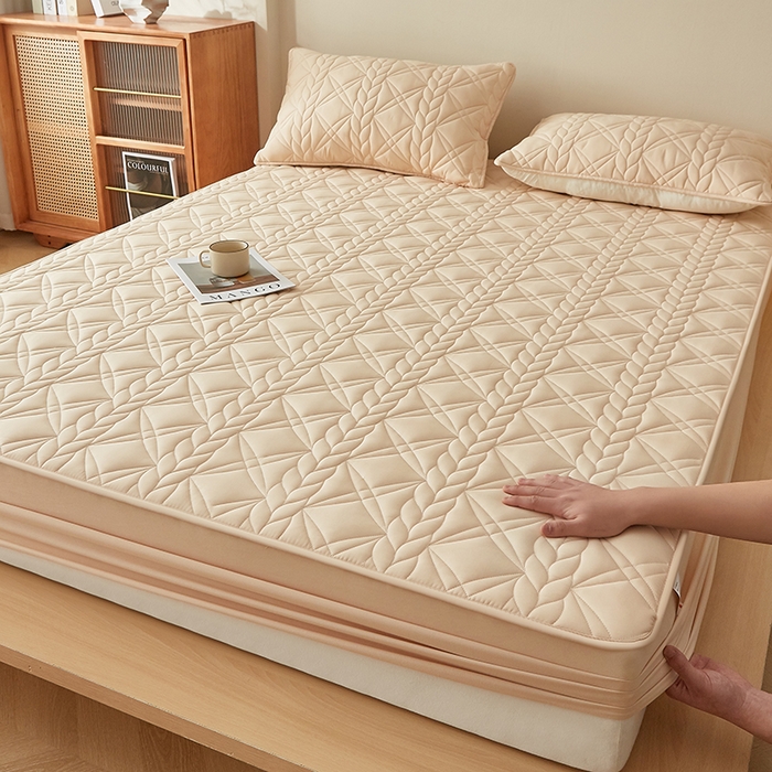 91家纺网 家纺一手货源 找家纺 （总）盛眠家纺 2025新款桑蚕丝蛋白夹棉床笠-叶韵