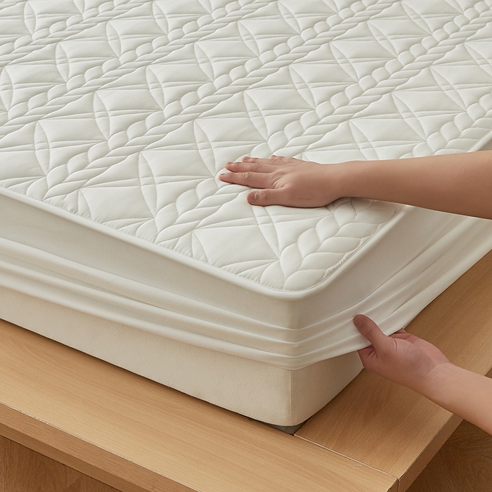 91家纺网 家纺一手货源 找家纺 （总）盛眠家纺 2025新款桑蚕丝蛋白夹棉床笠-叶韵