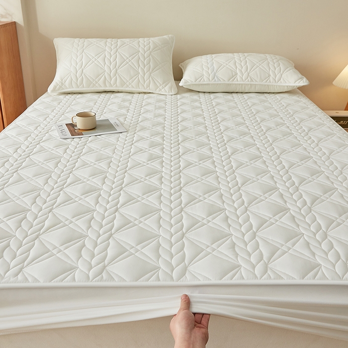 91家纺网 家纺一手货源 找家纺 （总）盛眠家纺 2025新款桑蚕丝蛋白夹棉床笠-叶韵