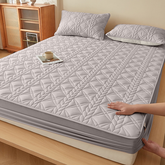 91家纺网 家纺一手货源 找家纺 （总）盛眠家纺 2025新款桑蚕丝蛋白夹棉床笠-叶韵