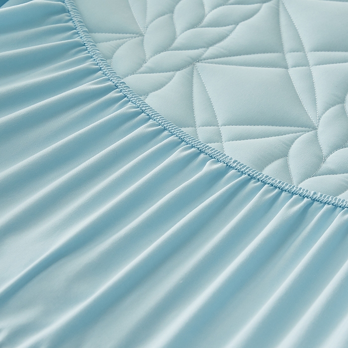 91家纺网 家纺一手货源 找家纺 盛眠家纺 2025新款桑蚕丝蛋白夹棉床笠-叶韵 叶韵 蓝色