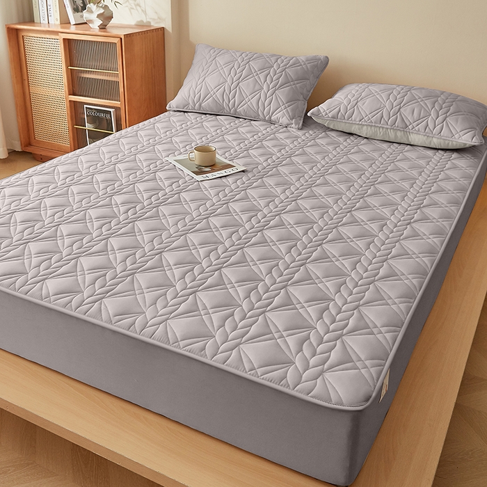 91家纺网 家纺一手货源 找家纺 盛眠家纺 2025新款桑蚕丝蛋白夹棉床笠-叶韵 叶韵 灰色