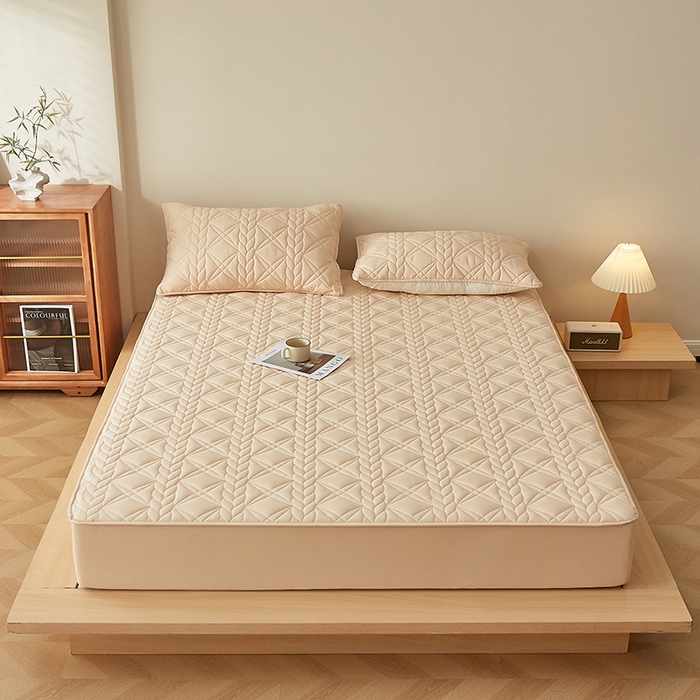 91家纺网 家纺一手货源 找家纺 盛眠家纺 2025新款桑蚕丝蛋白夹棉床笠-叶韵 叶韵 卡其