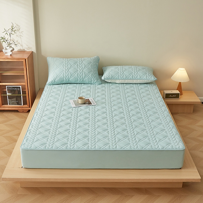 91家纺网 家纺一手货源 找家纺 盛眠家纺 2025新款桑蚕丝蛋白夹棉床笠-叶韵 叶韵 绿色