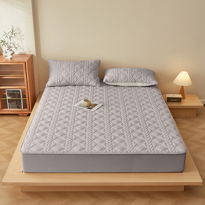 91家纺网 家纺一手货源 找家纺 盛眠家纺 2025新款桑蚕丝蛋白夹棉床笠-叶韵 叶韵 灰色