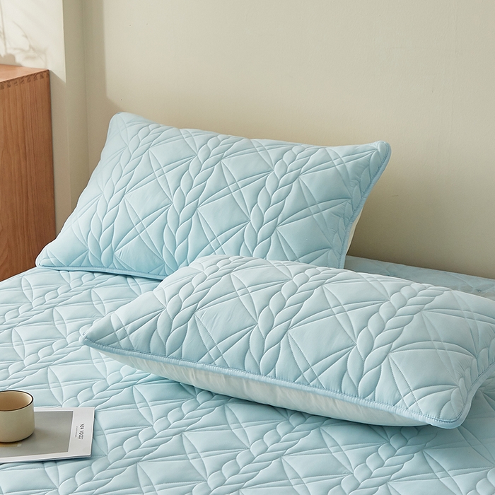 91家纺网 家纺一手货源 找家纺 盛眠家纺 2025新款桑蚕丝蛋白夹棉床笠-叶韵 叶韵 蓝色