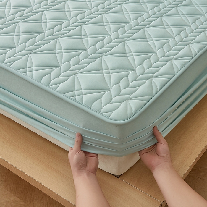 91家纺网 家纺一手货源 找家纺 盛眠家纺 2025新款桑蚕丝蛋白夹棉床笠-叶韵 叶韵 绿色