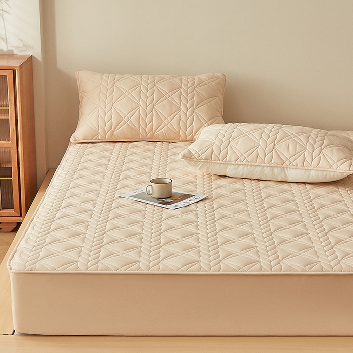 91家纺网 家纺一手货源 找家纺 盛眠家纺 2025新款桑蚕丝蛋白夹棉床笠-叶韵 叶韵 卡其