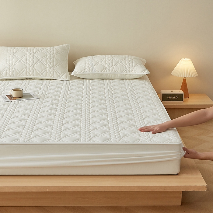 91家纺网 家纺一手货源 找家纺 盛眠家纺 2025新款桑蚕丝蛋白夹棉床笠-叶韵 叶韵 白色