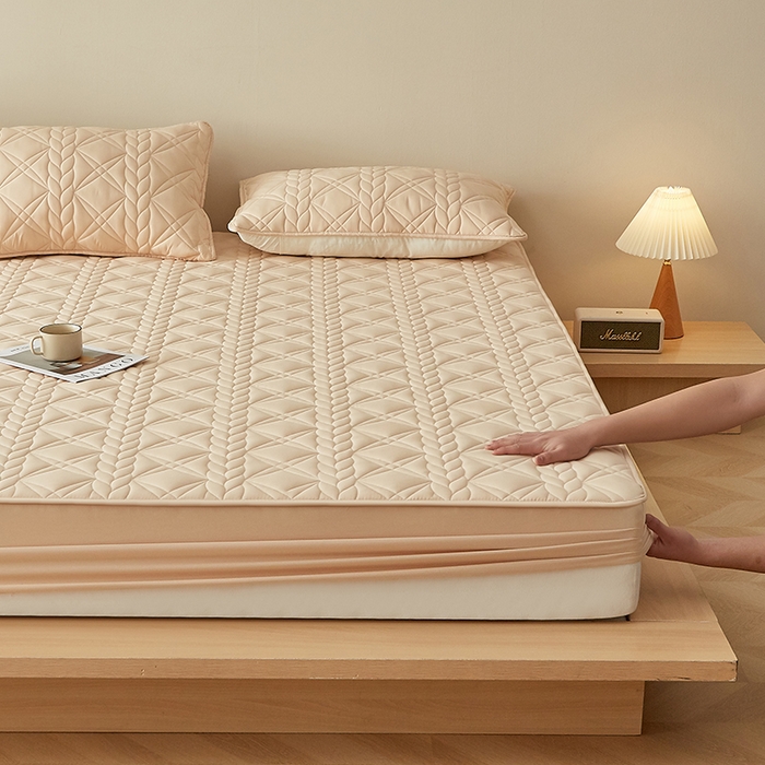 91家纺网 家纺一手货源 找家纺 盛眠家纺 2025新款桑蚕丝蛋白夹棉床笠-叶韵 叶韵 卡其