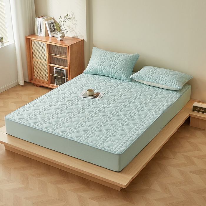 91家纺网 家纺一手货源 找家纺 盛眠家纺 2025新款桑蚕丝蛋白夹棉床笠-叶韵 叶韵 绿色