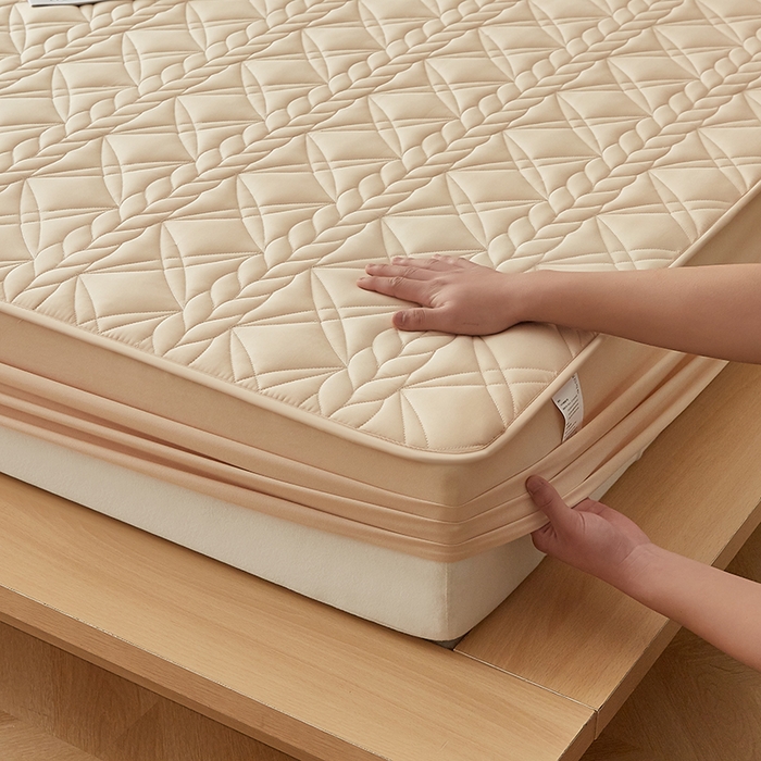 91家纺网 家纺一手货源 找家纺 盛眠家纺 2025新款桑蚕丝蛋白夹棉床笠-叶韵 叶韵 卡其