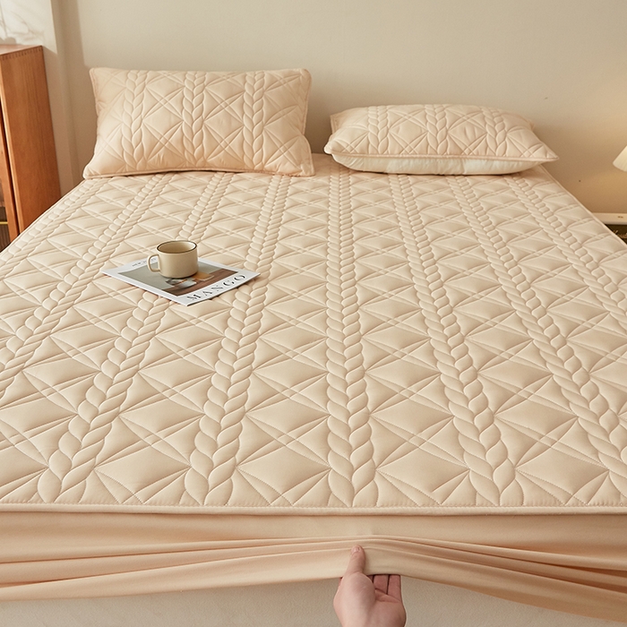 91家纺网 家纺一手货源 找家纺 盛眠家纺 2025新款桑蚕丝蛋白夹棉床笠-叶韵 叶韵 卡其