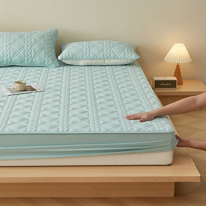 91家纺网 家纺一手货源 找家纺 盛眠家纺 2025新款桑蚕丝蛋白夹棉床笠-叶韵 叶韵 绿色