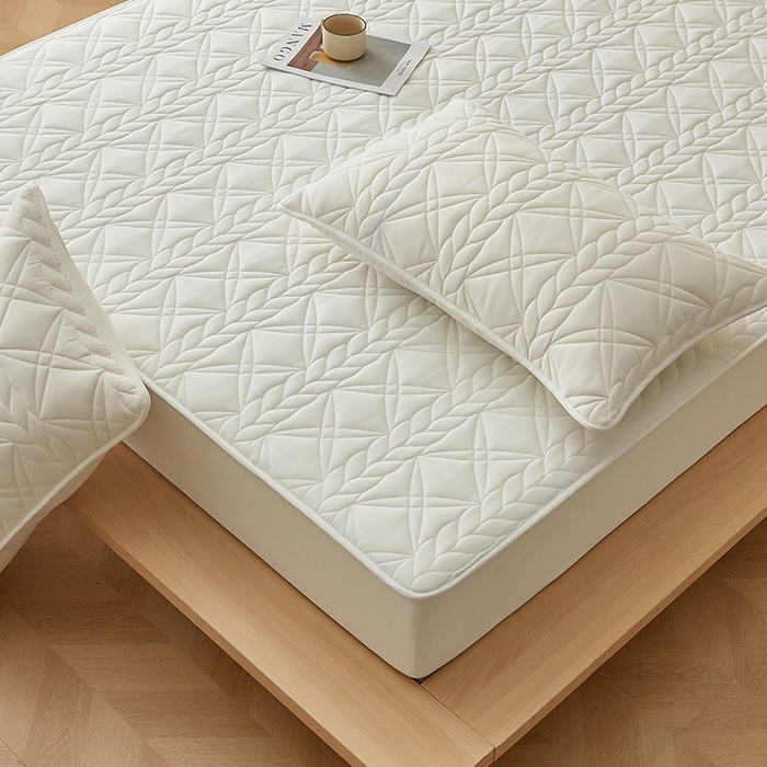 91家纺网 家纺一手货源 找家纺 盛眠家纺 2025新款桑蚕丝蛋白夹棉床笠-叶韵 叶韵 白色