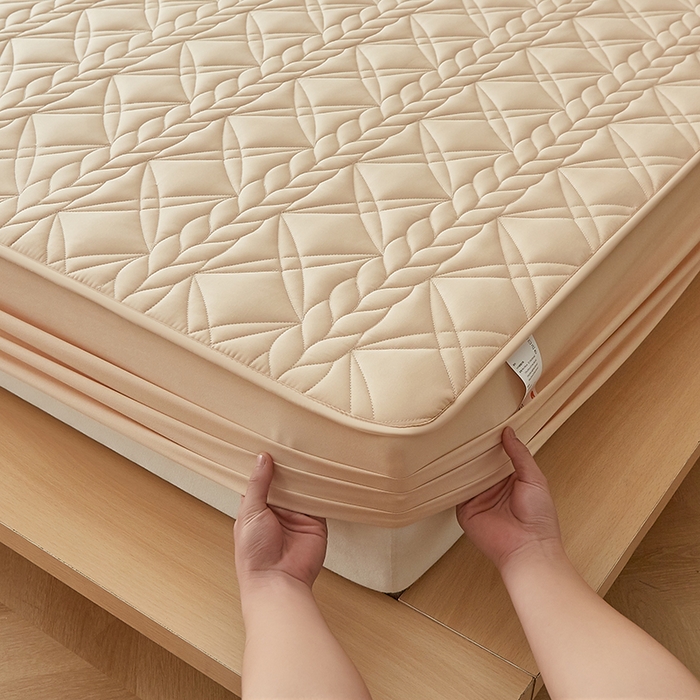 91家纺网 家纺一手货源 找家纺 盛眠家纺 2025新款桑蚕丝蛋白夹棉床笠-叶韵 叶韵 卡其