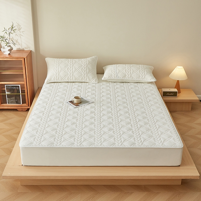 91家纺网 家纺一手货源 找家纺 盛眠家纺 2025新款桑蚕丝蛋白夹棉床笠-叶韵 叶韵 白色