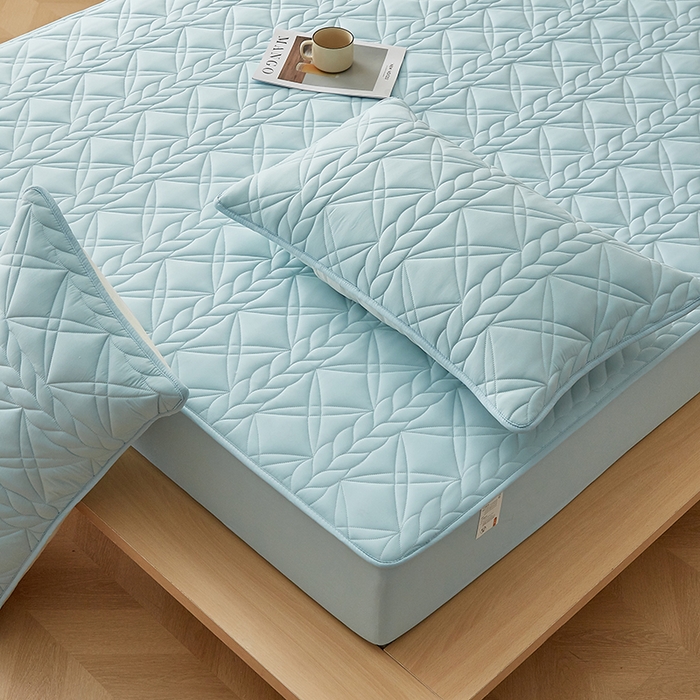 91家纺网 家纺一手货源 找家纺 盛眠家纺 2025新款桑蚕丝蛋白夹棉床笠-叶韵 叶韵 蓝色