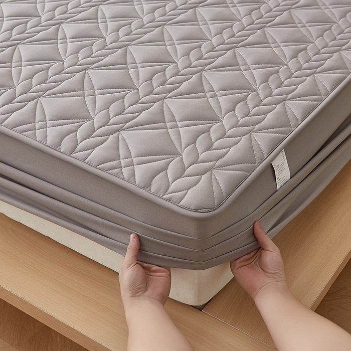 91家纺网 家纺一手货源 找家纺 盛眠家纺 2025新款桑蚕丝蛋白夹棉床笠-叶韵 叶韵 灰色