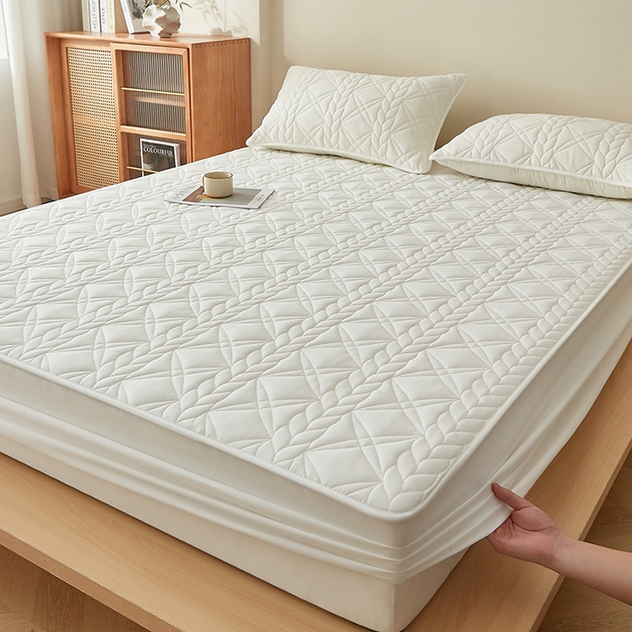 91家纺网 家纺一手货源 找家纺 盛眠家纺 2025新款桑蚕丝蛋白夹棉床笠-叶韵 叶韵 白色