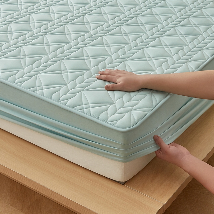 91家纺网 家纺一手货源 找家纺 盛眠家纺 2025新款桑蚕丝蛋白夹棉床笠-叶韵 叶韵 绿色