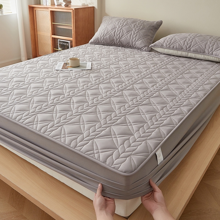 91家纺网 家纺一手货源 找家纺 盛眠家纺 2025新款桑蚕丝蛋白夹棉床笠-叶韵 叶韵 灰色