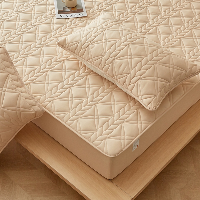 91家纺网 家纺一手货源 找家纺 盛眠家纺 2025新款桑蚕丝蛋白夹棉床笠-叶韵 叶韵 卡其