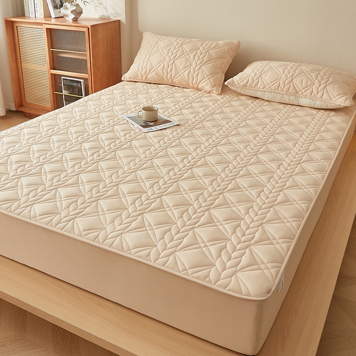 91家纺网 家纺一手货源 找家纺 盛眠家纺 2025新款桑蚕丝蛋白夹棉床笠-叶韵 叶韵 卡其